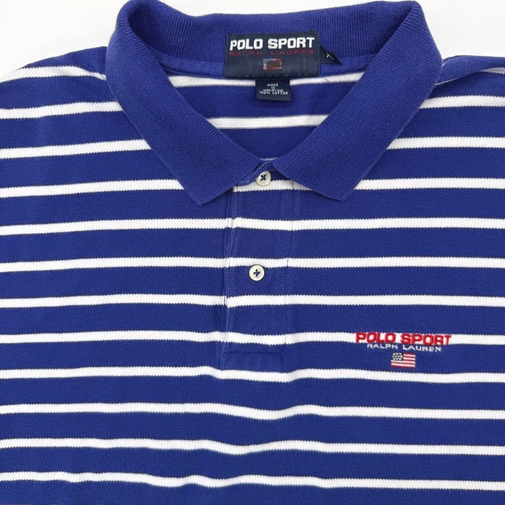 Polo Sport Polo Shirt Men XL Blue Striped Ralph Lauren Short Sleeve Logo